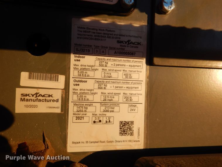 image for item KH9045 2021 Skyjack SJ3219  scissor lift