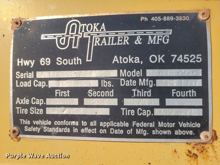 image for item DM1007 1997 Atoka 22-FLLE-50-3  drop deck trailer
