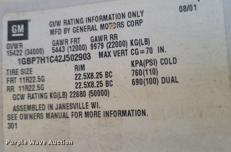 image for item DM1010 2002 Chevrolet C8500  bucket truck