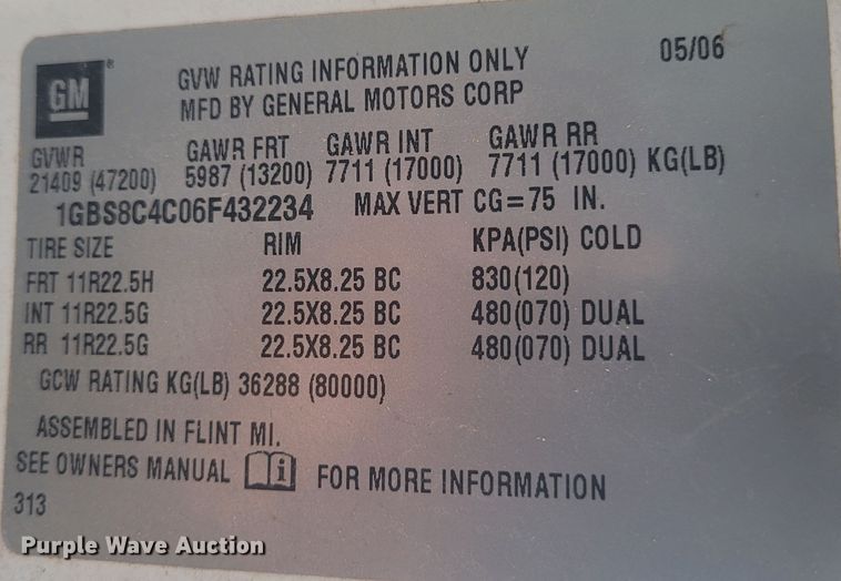 image for item DM1011 2006 Chevrolet C8500  digger derrick truck