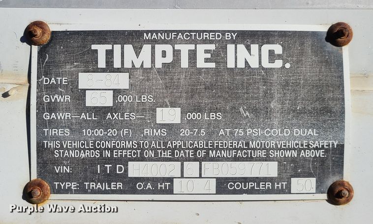 image for item GB9165 1985 Timpte  grain trailer