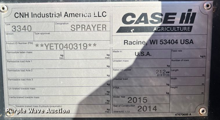 image for item ID9636 2015 Case IH Patriot 3340  sprayer
