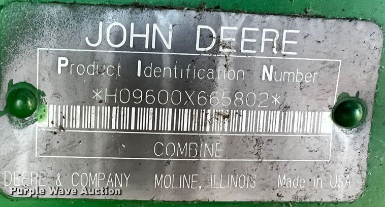 image for item ID9651 1996 John Deere 9600  RWA combine