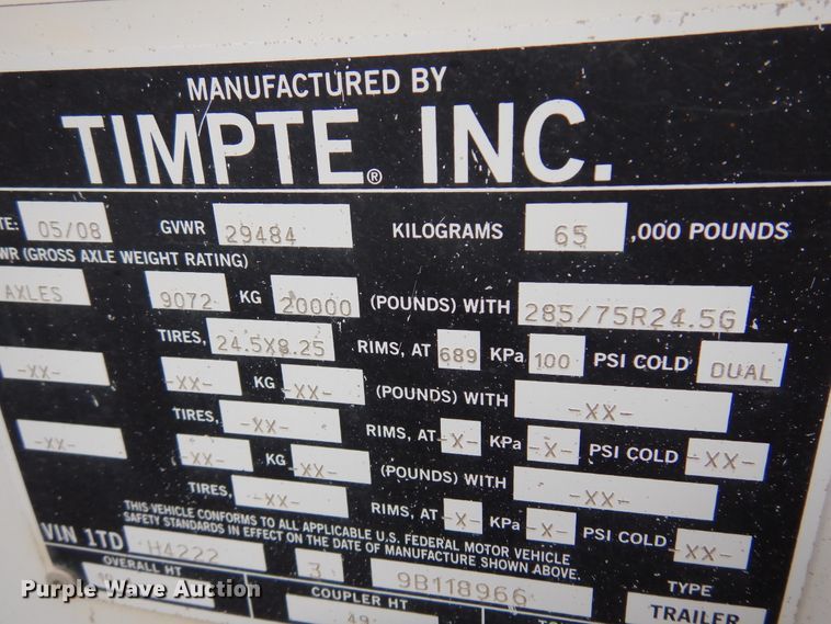 image for item JJ9748 2009 Timpte Super Hopper  grain trailer