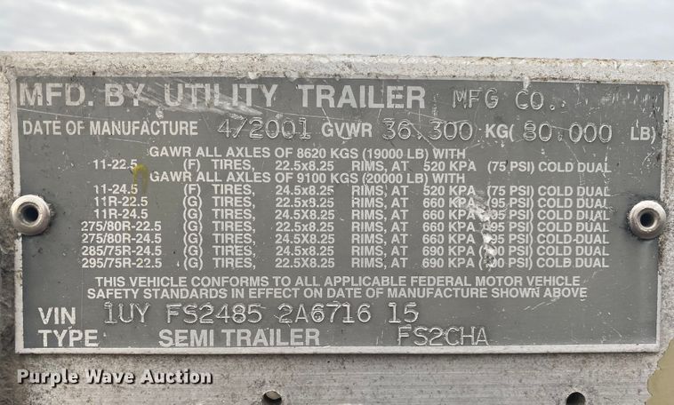 image for item DL6819 2002 Utility FS2CHA  flatbed trailer