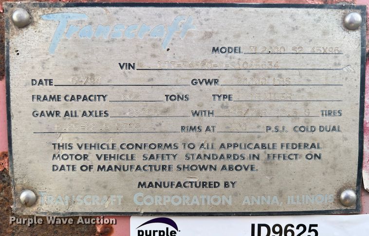 image for item ID9625 1995 Transcraft TL2000  flatbed trailer