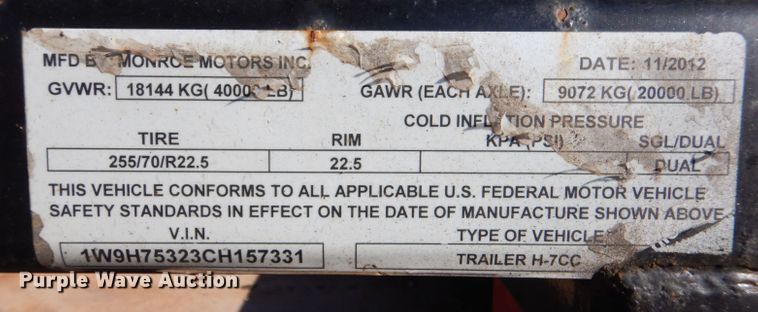 image for item IV9975 2013 Wally-Mo H-7CC  car carrier