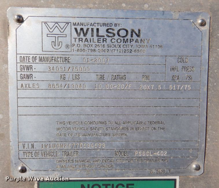 image for item JH9907 2007 Wilson PSDCL-402  livestsock trailer