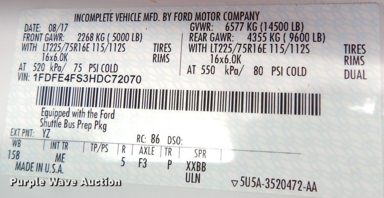 image for item DH8781 2017 Ford E450 Super Duty  shuttle bus