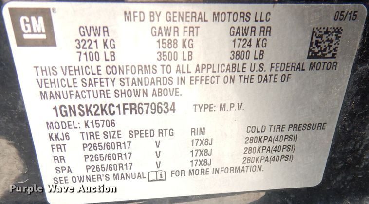 image for item DH8785 2015 Chevrolet Tahoe Police  SUV