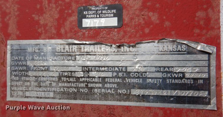 image for item DN2660 1997 Blair  equipment trailer