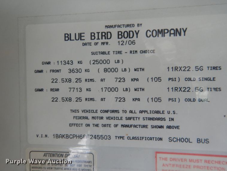 image for item HU9375 2008 Blue Bird Vision  school bus