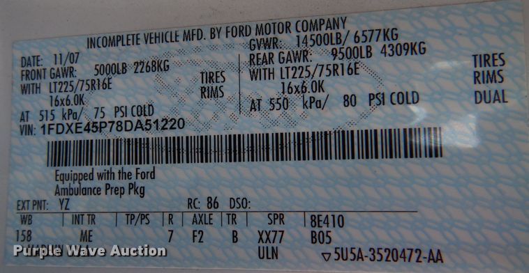 image for item IE9533 2008 Ford E450 Super Duty  ambulance