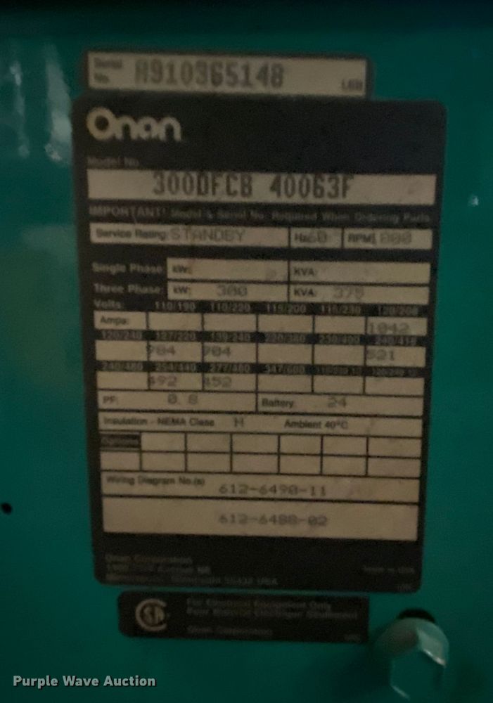 image for item IG9529 Onan 300DFCB 40063F  generator
