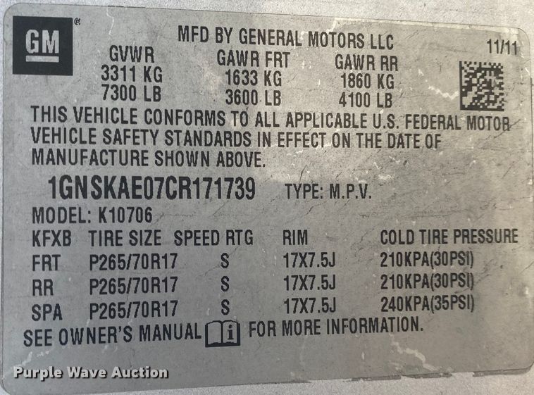 image for item IG9571 2012 Chevrolet Tahoe  SUV