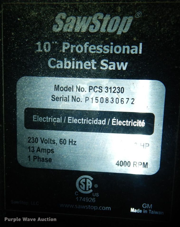 image for item IH9128 Saw Stop PCS3120  10" table saw