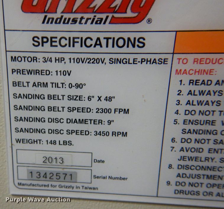 image for item IH9130 2013 Grizzly Tools G1014ZX  combination sander