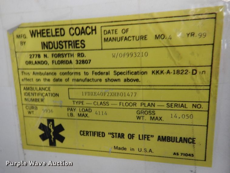 image for item JJ9725 1999 Ford E450 Super Duty  ambulance