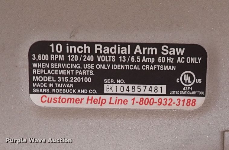 image for item JU9005 Craftsman  radial arm saw