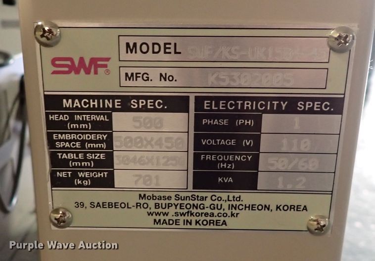 image for item JU9056 SWF SWF/KS-UK1504-45  embroidery machine