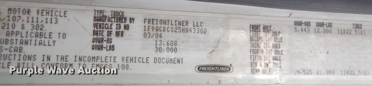 image for item DK3479 2005 Freightliner Business Class M2 106  truck cab and chassis