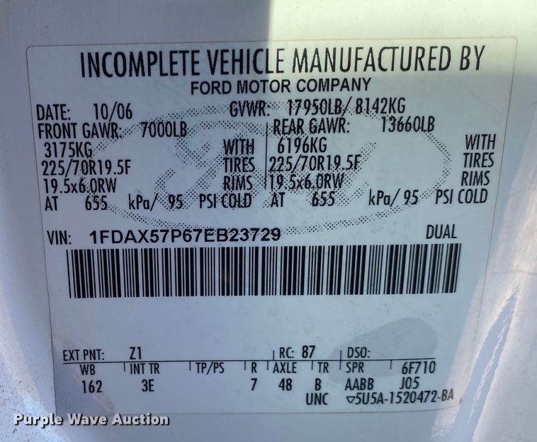 image for item DL6859 2007 Ford F550 Super Duty  utility / service truck