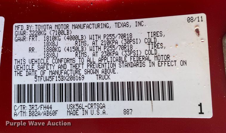 image for item DL6860 2011 Toyota Tundra  Double Cab pickup truck