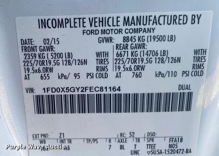 image for item DL6861 2015 Ford F550 Super Duty  SuperCab truck cab and chassis