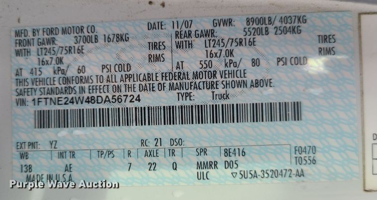 image for item GB9181 2008 Ford E250 Super Duty  van