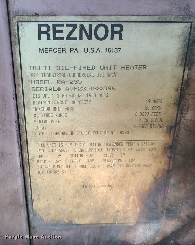 image for item GB9236 Reznor RA-235 waste oil heater