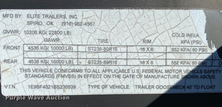 image for item IG9660 2011 Elite  equipment trailer