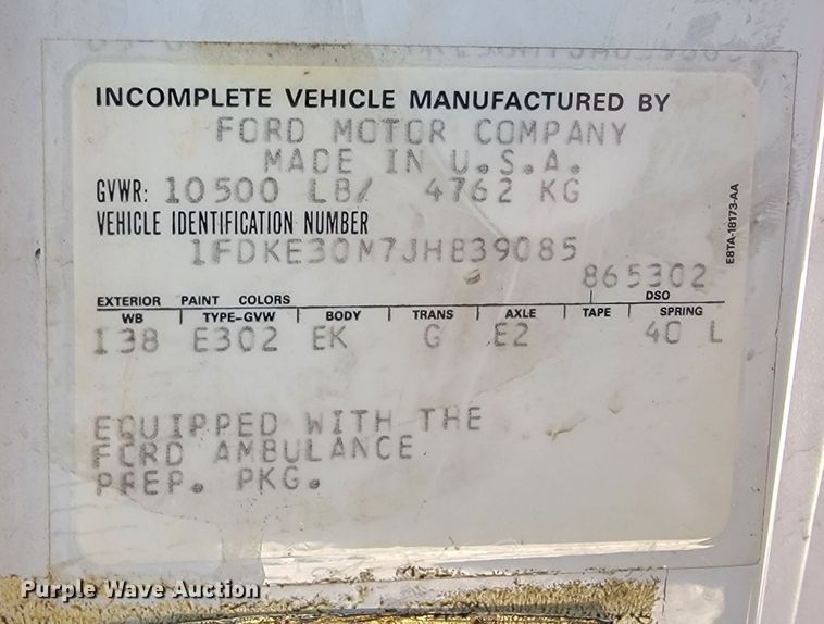 image for item JE9113 1988 Ford E350  ambulance