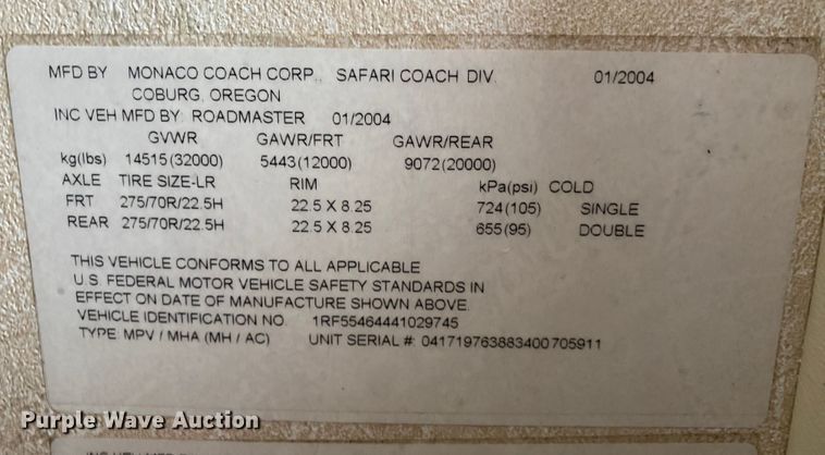 image for item JN9153 2004 Safari Cheetah  RV