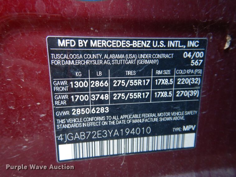 image for item KH9109 2000 Mercedes Benz ML430  SUV
