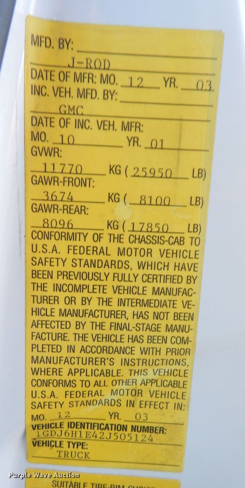 image for item DH8814 2002 GMC C6500  dump truck