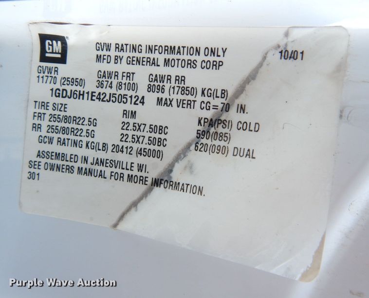 image for item DH8814 2002 GMC C6500  dump truck