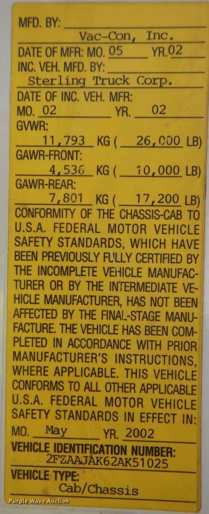 image for item DK8713 2002 Sterling Acterra M7500  sewer jetter truck