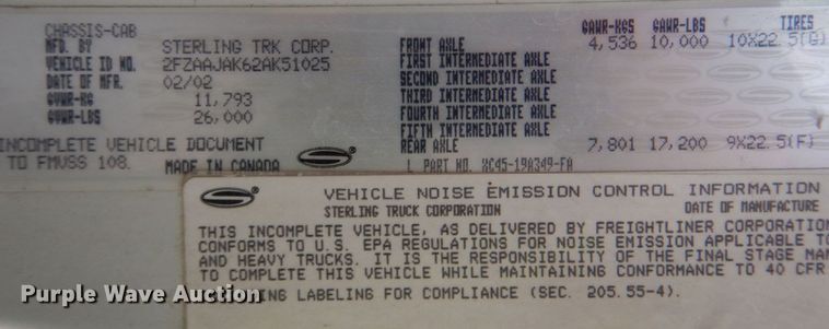 image for item DK8713 2002 Sterling Acterra M7500  sewer jetter truck