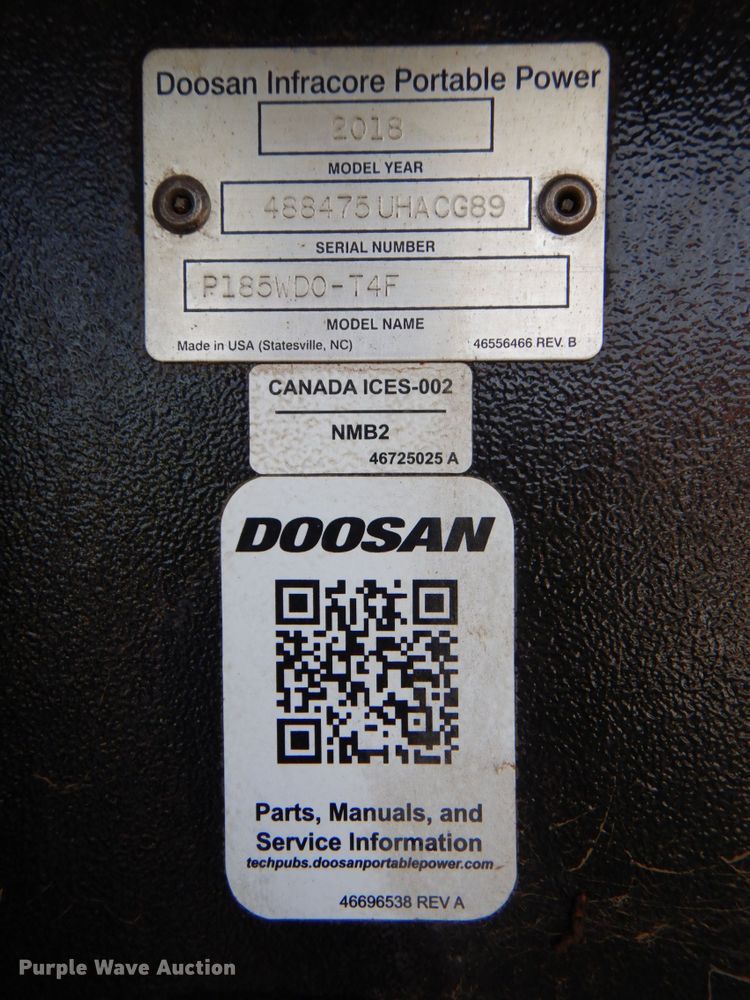 image for item DK8733 2018 Doosan P185WDO-T4F  air compressor