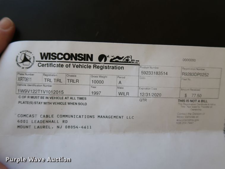 image for item IY9053 1997 Wil-Ro Inc.  fiber optic splicing trailer