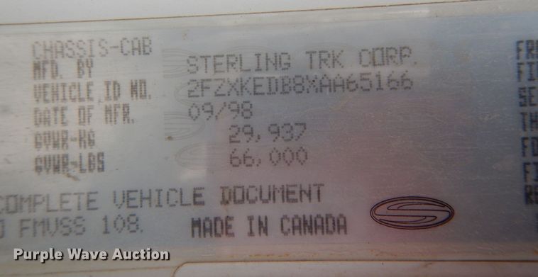 image for item JK9842 1999 Sterling A9500  crane truck