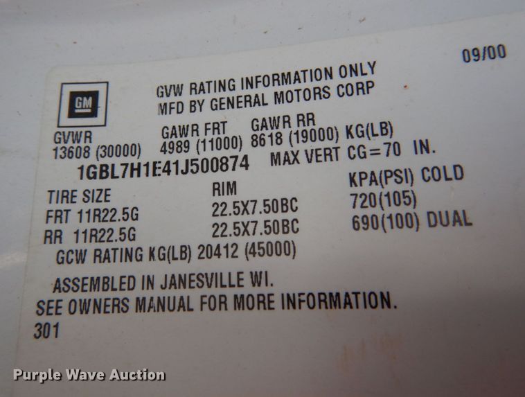 image for item JK9843 2001 Chevrolet C7500  bucket truck