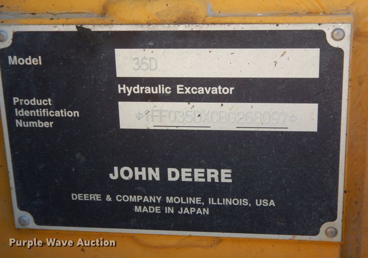 image for item JK9849 2012 John Deere 35D  mini excavator