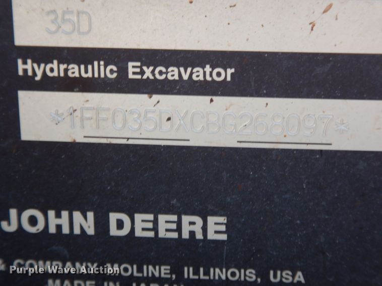 image for item JK9849 2012 John Deere 35D  mini excavator