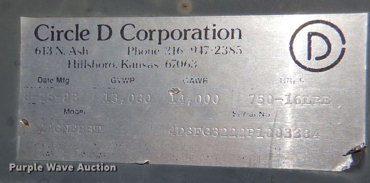 image for item HN9785 1993 Circle D 24GNFBBT  equipment trailer