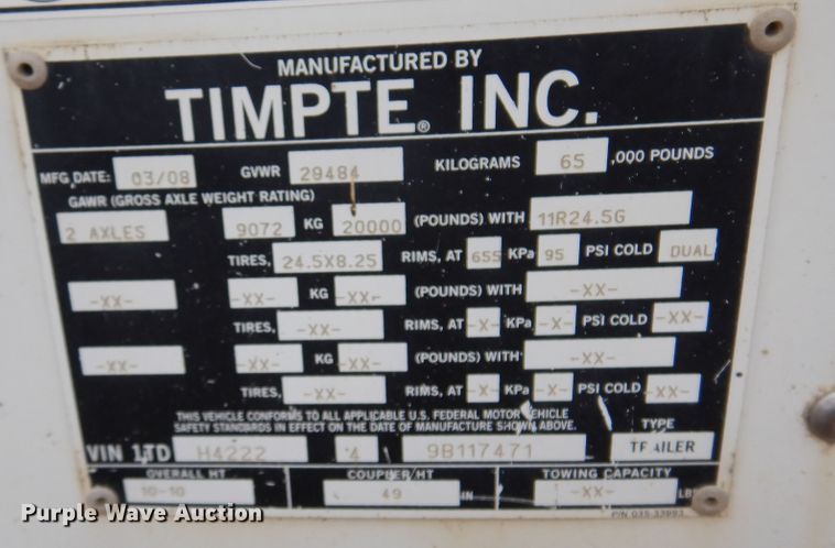 image for item JJ9747 2009 Timpte Super Hopper  grain trailer