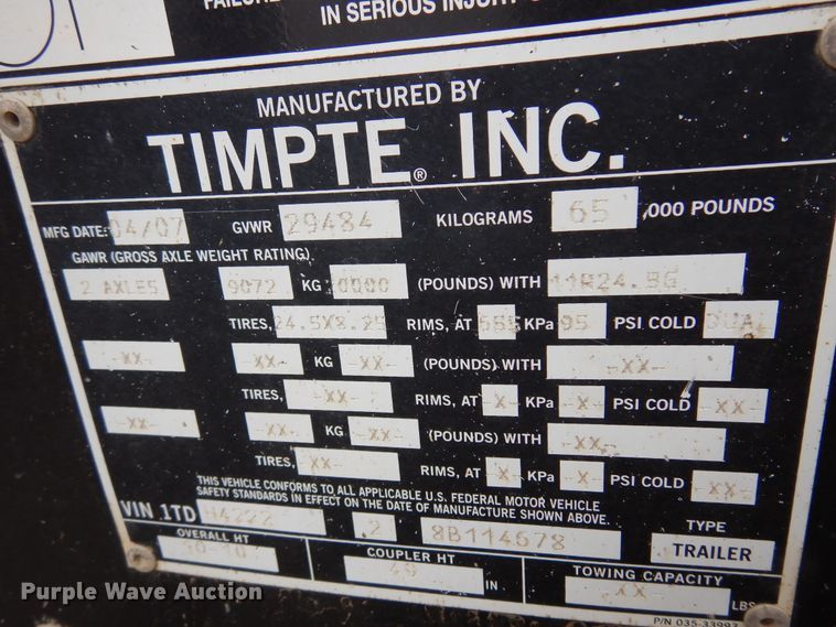image for item JJ9749 2008 Timpte Super Hopper  grain trailer