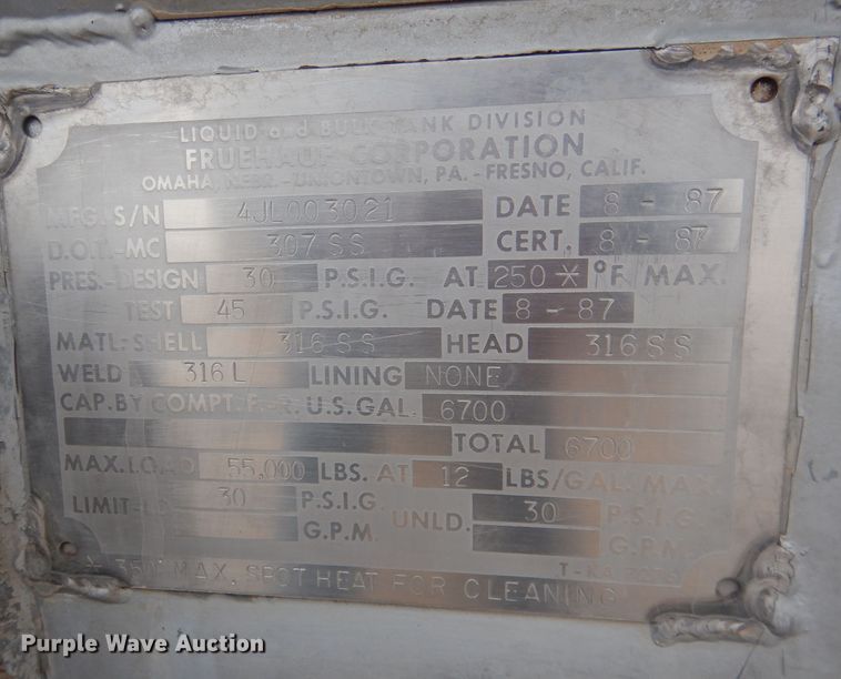 image for item DJ1249 1988 Fruehauf 307SS  fertilizer delivery trailer