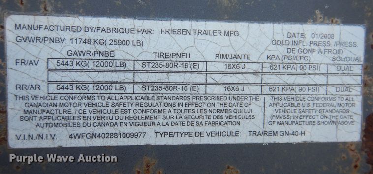 image for item DL5913 2008 Friesen GN-40-H  equipment trailer