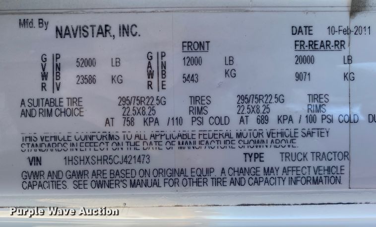 image for item JN9167 2012 International 8600  semi truck